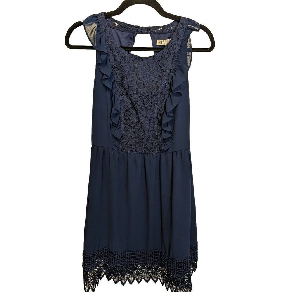 Jolt Navy Blue Sleeveless Lace Dress with Button Closure on Back Women's Size Me